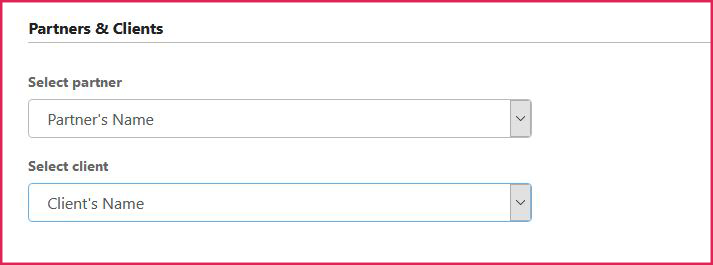 partner and client dropdowns from the create participant screen